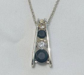 Vintage RMN pendant necklace silver tone black white crystals Roman and Sunstone