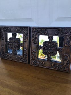 Pair of Carved Wood Decorative Wall Mirrors