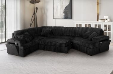 BLACK RHF PULL OUT SECTIONAL SOFA WITH STORAGE ARMREST USB AND PILLOWS (m) $999 DELIVER AVAILABLE  