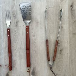 Premium 3-Piece BBQ Grilling Tool Set – Stainless Steel Spatula, Fork & Tongs with Rosewood Handles | Heavy Duty Barbecue Accessories Kit | Perfect fo