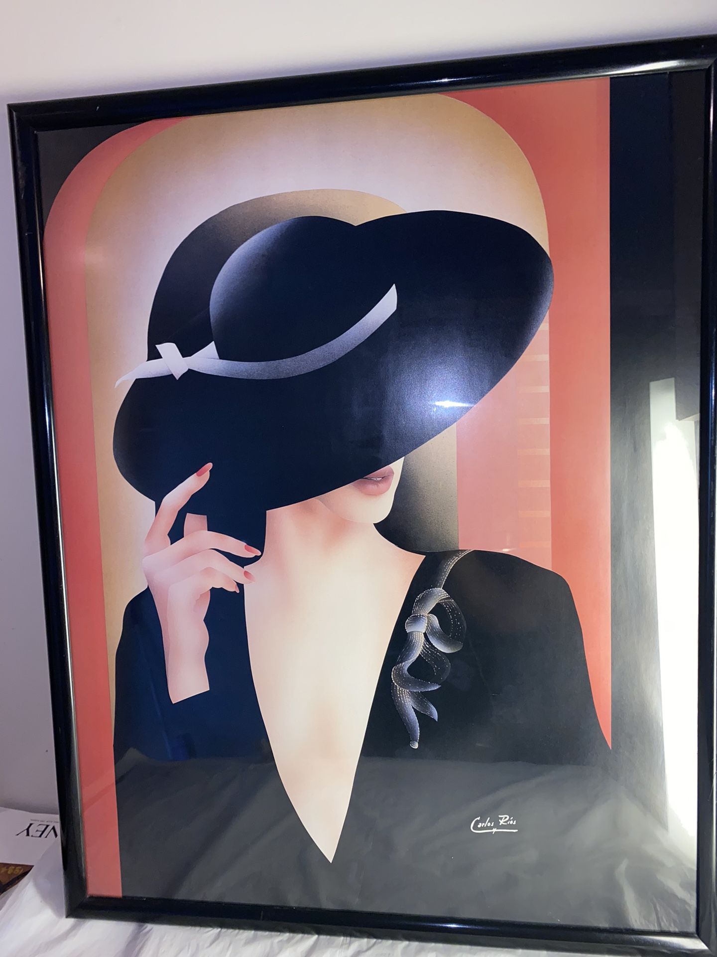 Vtg 1980's Carlos Rios art Poster Print "Woman in Black"