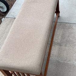 Ivory ottoman bench with tweed fabric