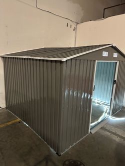 Warehouse Display Pick Up As is 8’ L x 10’ W x 6.’ H galvanized steel Metal Storage Shed Outdoor Garden Backyard 8’x10’ Storage.