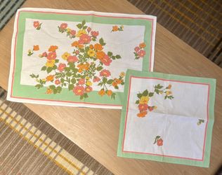 Vintage Cantoni 70s Vibe Colorful Floral Placemat And Napkin