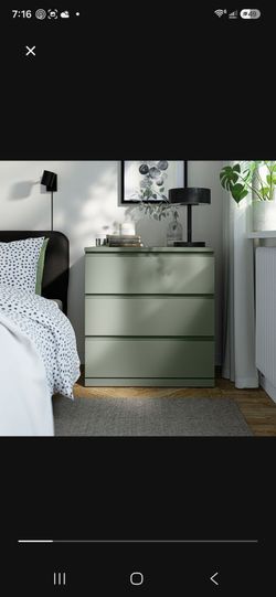 Brand New Unboxed 2  IKEA STORKLINTA 3-Drawer Dresser – Gray/Green