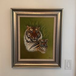 Tiger And Cub.  Oil Painting  