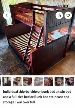 Bunk bed a twin over full. Can also convert as to single standalone bed