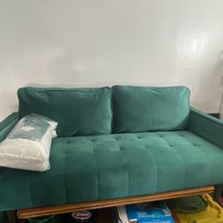 Green Velvet Sofa 67” New