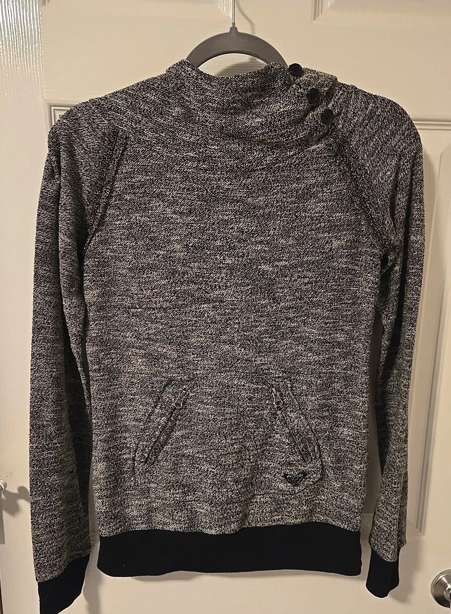 Roxy Heathered Gray Tweed Hooded Pullover Size Small