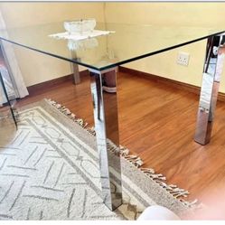 Glass table with silver chrome 