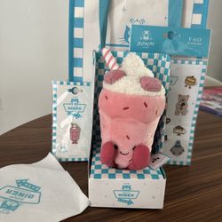 Jellycat Amuseables Bubbeca Milkshake NYC Exclusive Plush, Stickers,Pin, Bag NWT