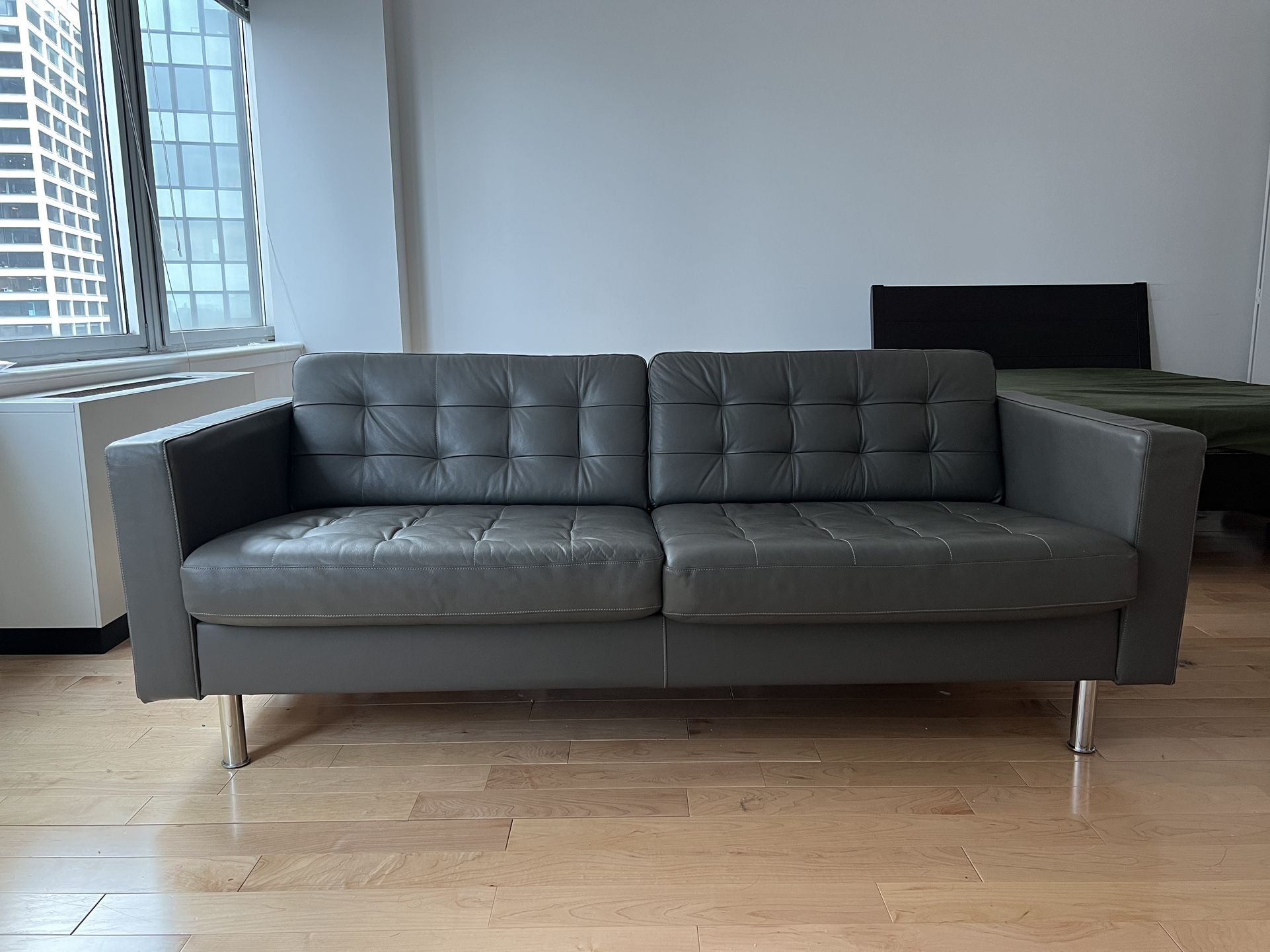 IKEA Morabo Leather Apartment Sofa Gray/Green $1350 MSRP