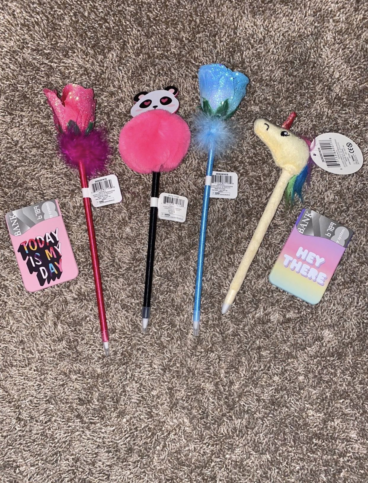 Fluffy Pens & Card Case For Cellphone