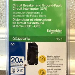 Square D QO 20 amp 2 Pole GFCI Circuit Breaker New 