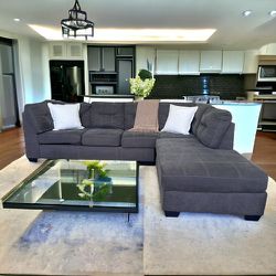 Charcoal Gray Tufted Sectional w/ Chaise from Ashley's Furniture 🛋️ Free Delivery & Financing Available! 🚚