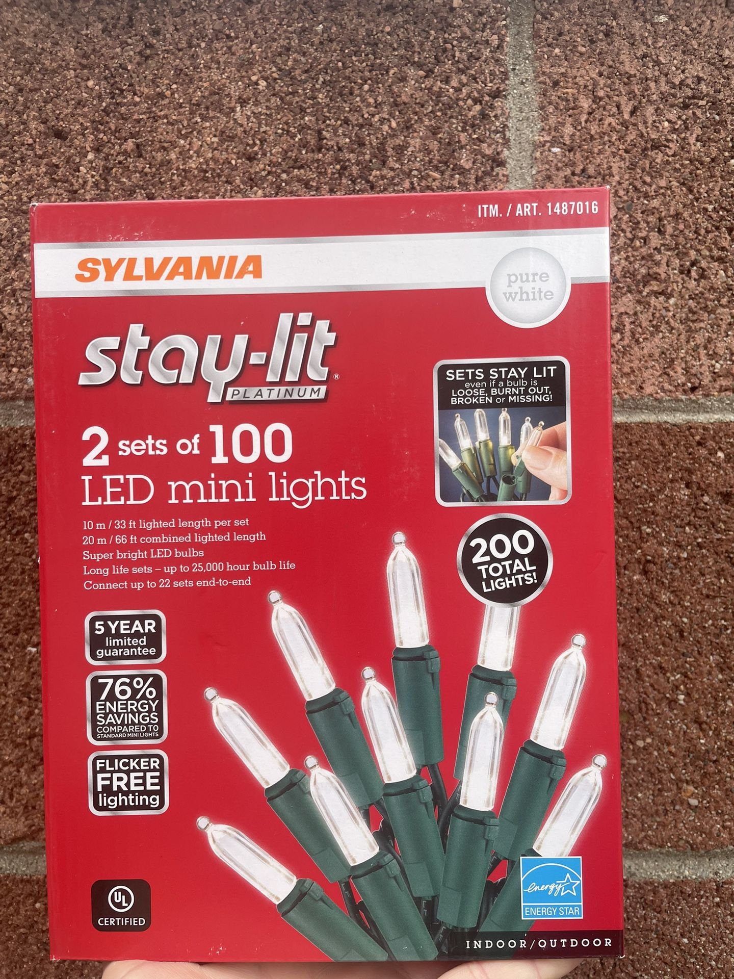 Sylvania Stay-Lit Platinum 2 Sets of 100 LED Mini Lights - Pure White (New)