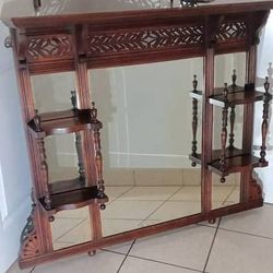 Large Victorian Etagere, 1870s-1890s, 48" x 38" x 8", Beveled Mirrors, Mahogany Wood, In Nice Condition.