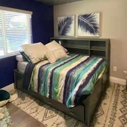 Living Spaces Full Size Room Saver Bed Frame With Shelves and Drawers / Storage