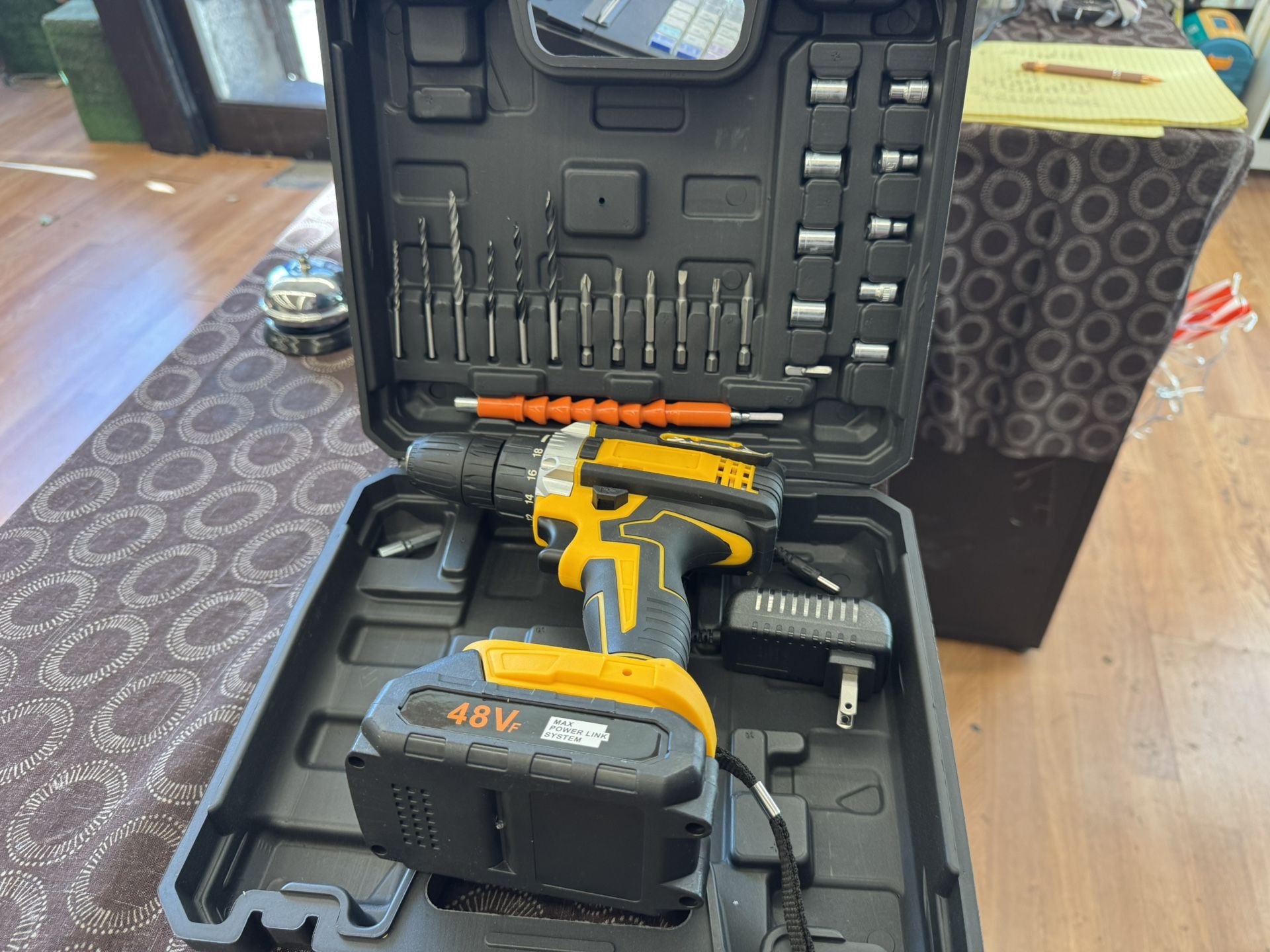 48V Cordless Drill With Bits, charger, 1 battery & case 