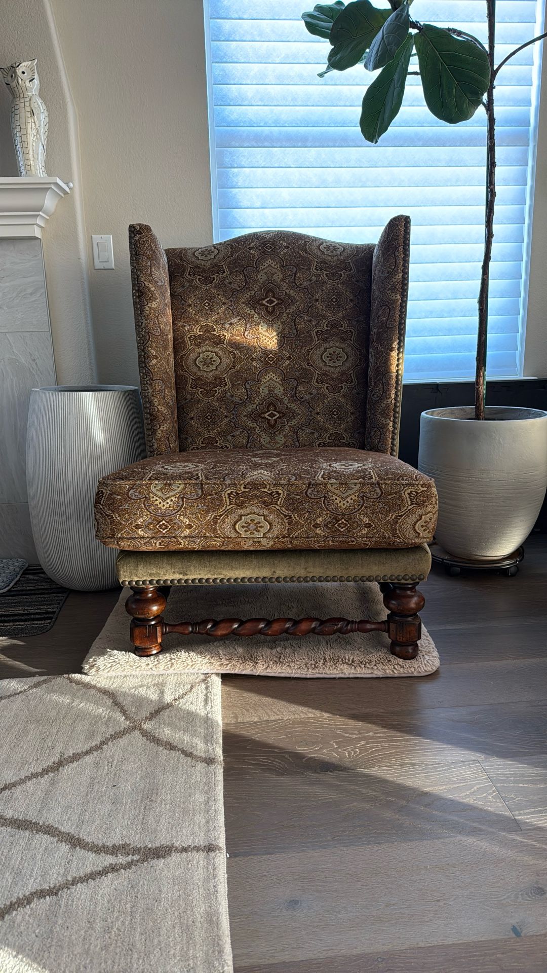 Brown and Olive Wingback Chair
