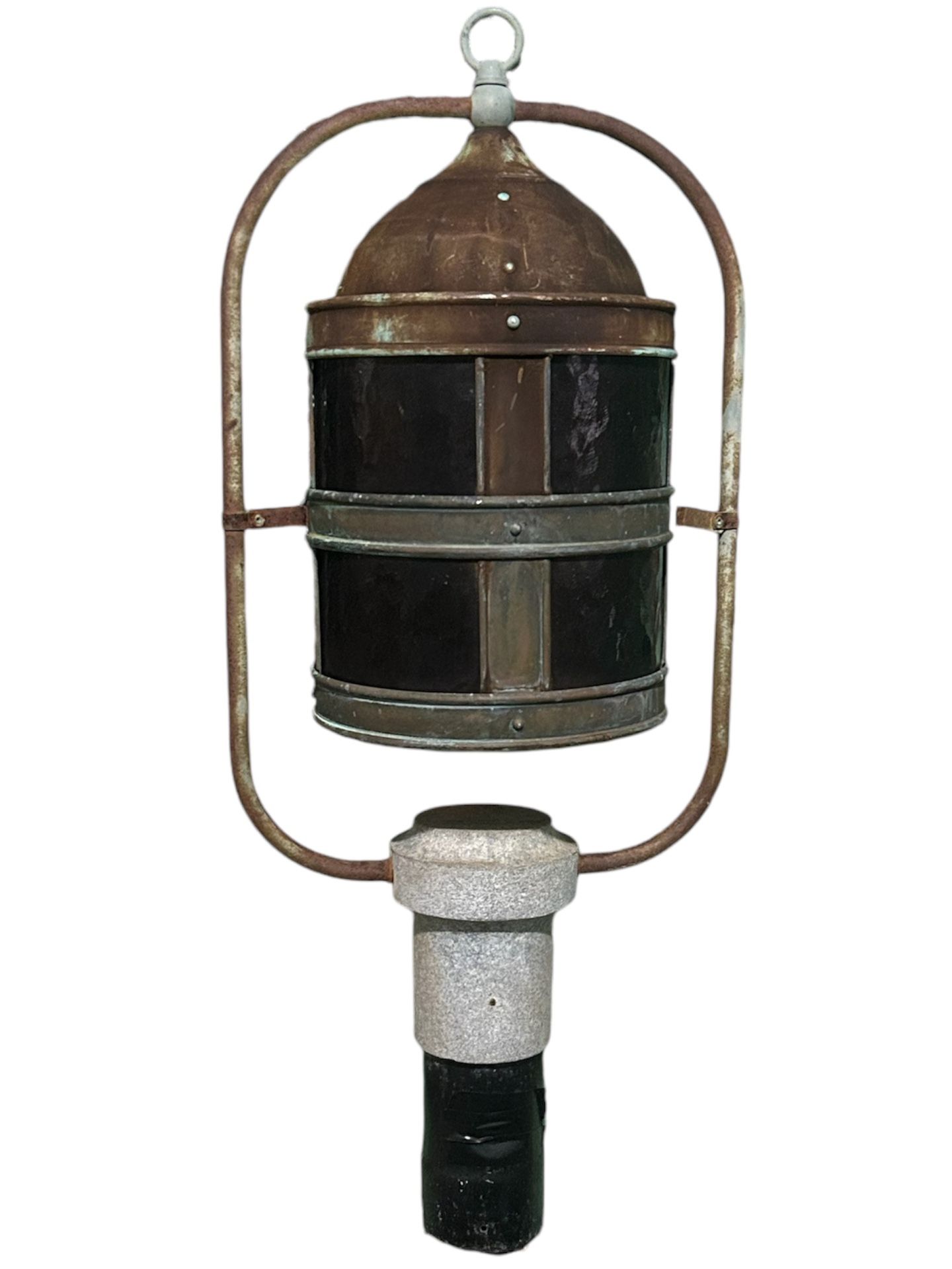 Antique Copper Nautical Maritime Style Exterior Light Fixture Amber Glass 1950s