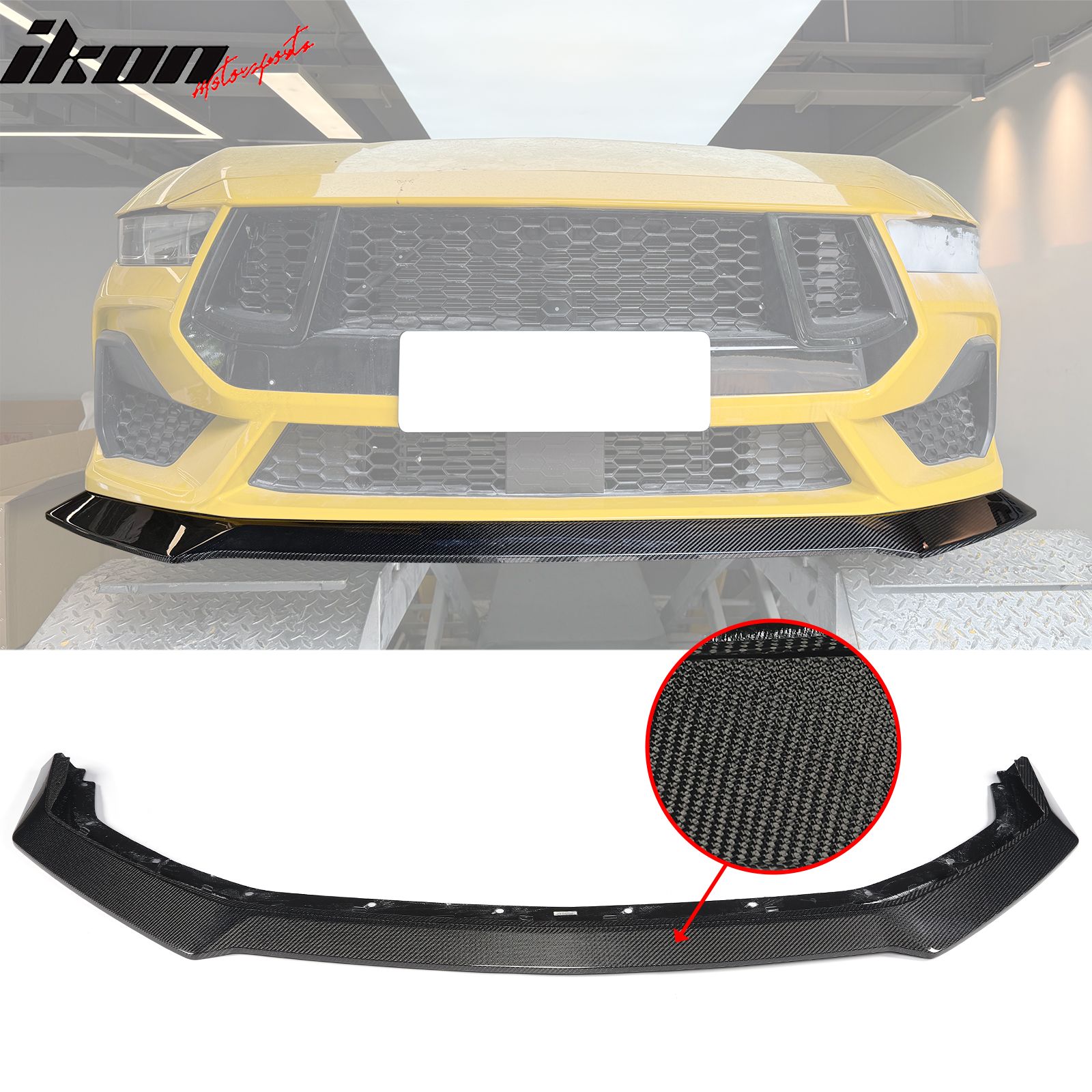 Fits 2024-2025 Ford Mustang Ecoboost & GT Ikon Style Carbon Fiber Front Bumper Lip CF