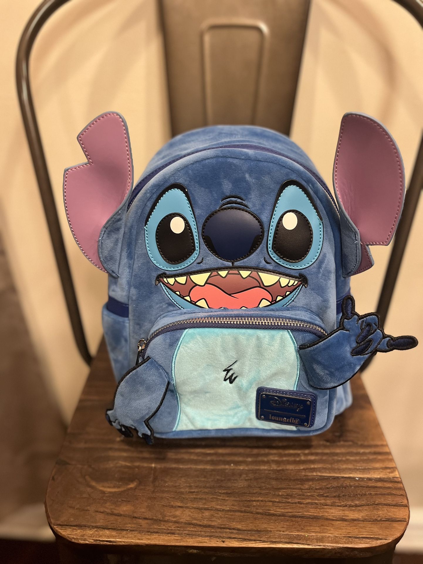 Loungefly Disney Lilo & Stitch Figural Fuzzy Stitch Mini Backpack Hang Loose Pre-owned