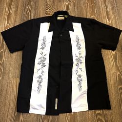 Men's Cubavera Dress Shirt Button Up Black & White Size Medium