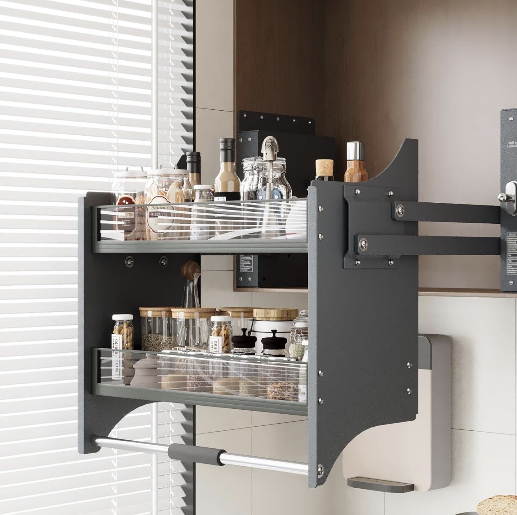 22-36 Inch Pull Down Shelf for Kitchen Upper Cabinet