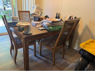 Solid Wood Dining Table Set – 6 Chairs + Leaf + Protective Top Cover