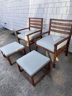 Outdoor Wood Patio Chairs and Ottomans Set