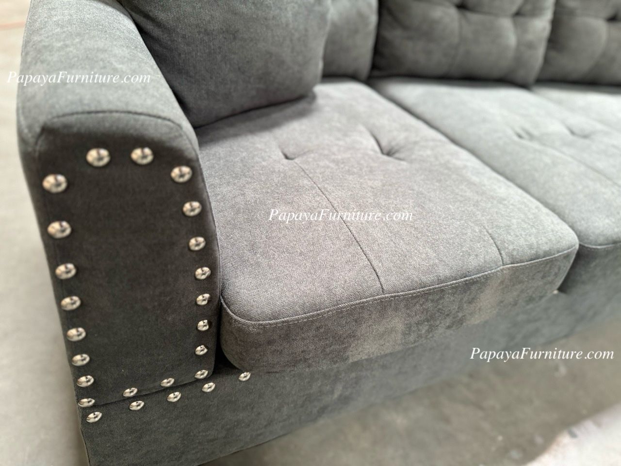 New L Shape Sectional And Chaise Nailhead Grey