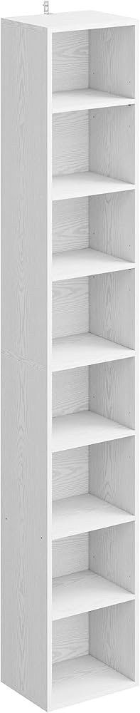 B956 $40  Tall Narrow Bookshelf 8 Tiers, Compact Corner Bookcase, Floor Standing Display Storage Shelves 71 in Tall, Easy to Match for Living Room, Of