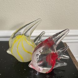 Pair of Hand-Blown Glass Fish Figurines .