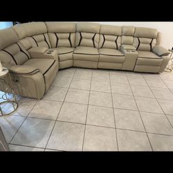 $500 Leather Tan Sectional With Recliner Seats 