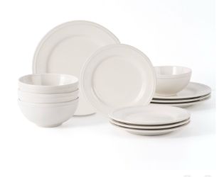 Mainstays Darby 12-Piece Stoneware Dinnerware Set, White