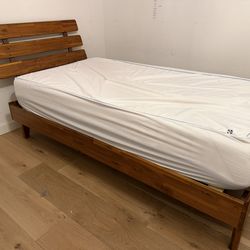 Dalen 45" Twin Bed Frame, Adjustable Headboard, Mid-Century, Solid Wood, Caramel