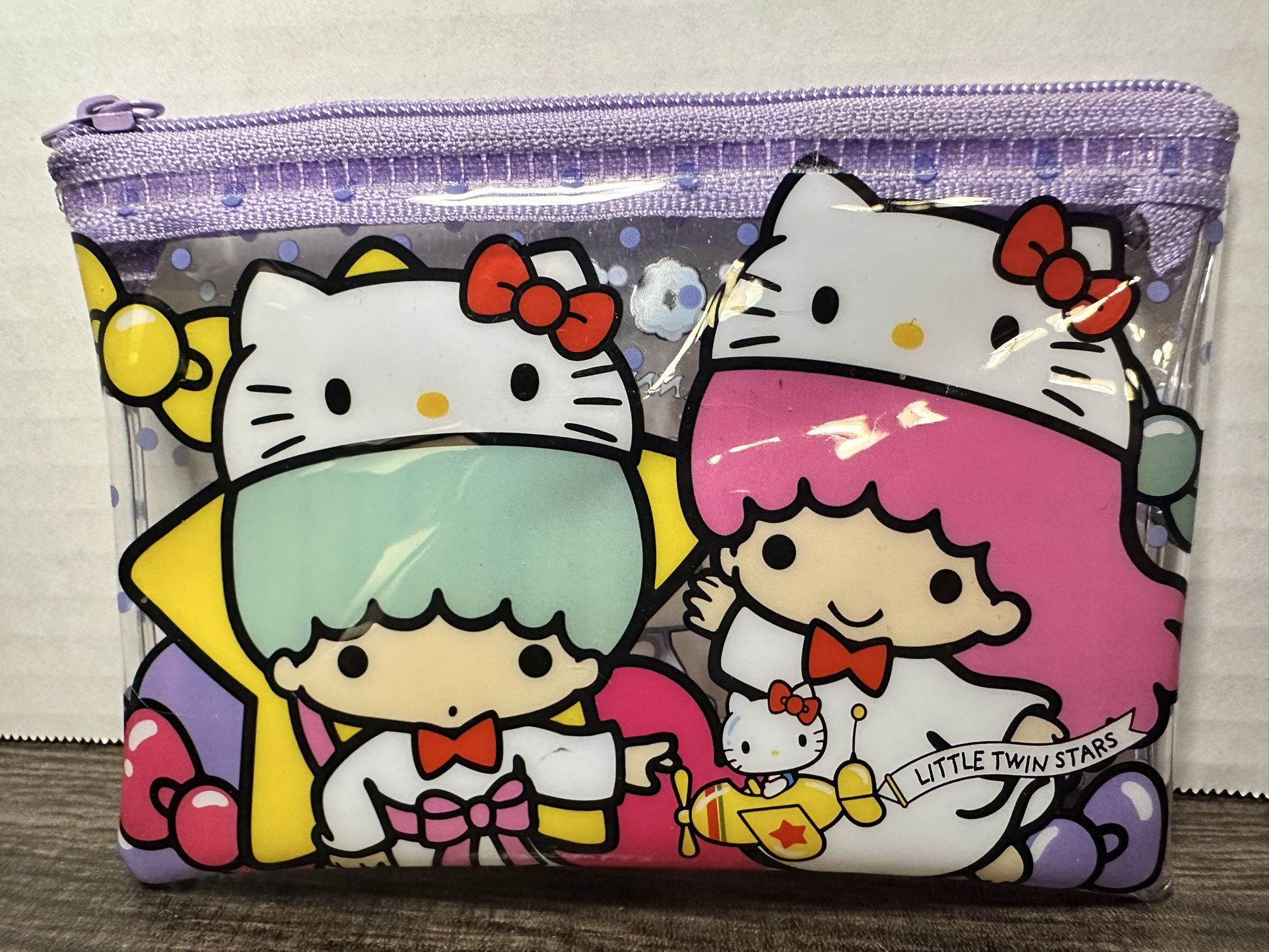 New Sanrio Hello Kitty Zippered Wallet Coin Purse Bag 50th Anniversary Little Twin Stars