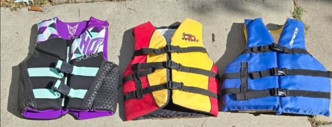 Life jackets, 50 - 90 lbs., $20 - $25 each