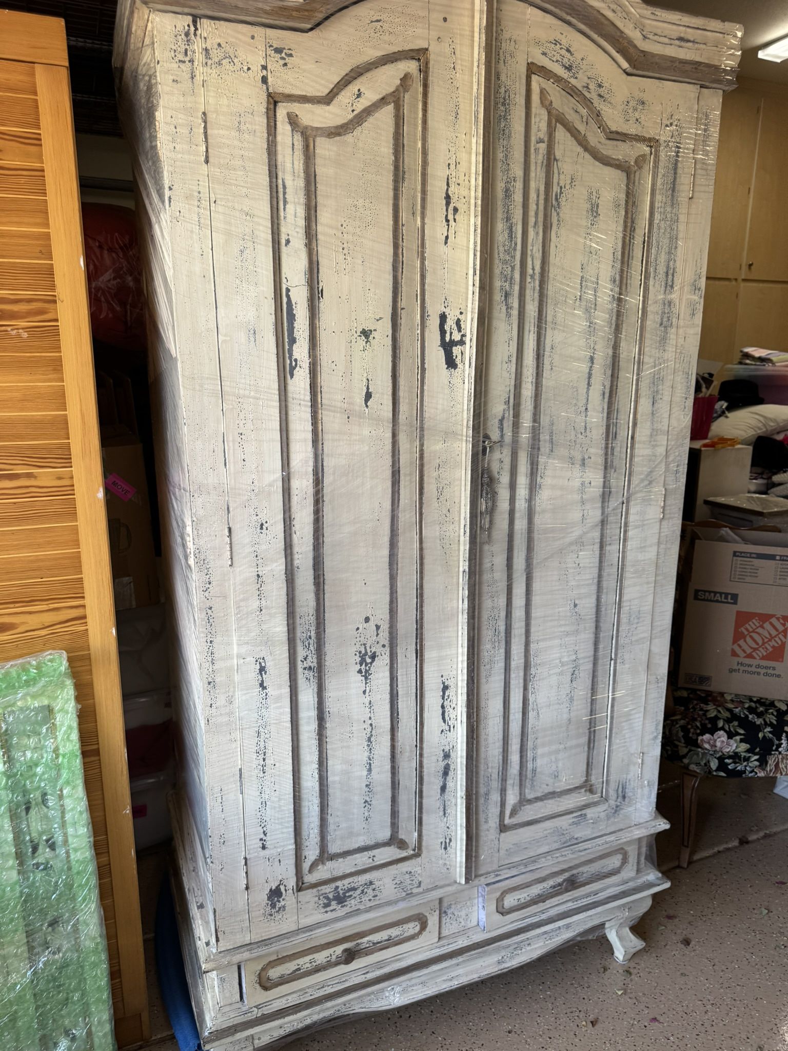 Indonesian Furniture Armoire, Tables, Mirror, Pyramid Dresser And Plant Stand