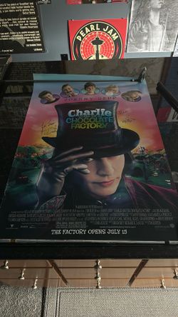Signed Tim Burton & Johnny Depp Charlie and the Chocolate Factory movie poster