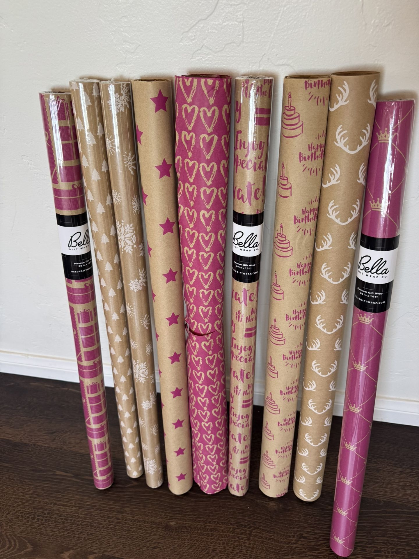 9 Rolls Of Gift Wrap Wrapping Paper