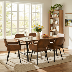 Homy Casa FORS + Mayfair 7PC Dining Set 63" Brown Table with 6 Suede Brown Upholstered Chairs