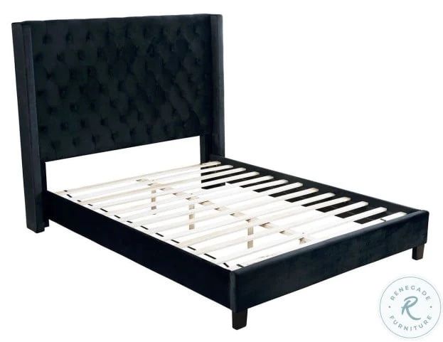 BLACK VELVET LIKE FABRIC CAL EASTERN KING SIZE PLATFORM STYLE BED FRAME CAMA