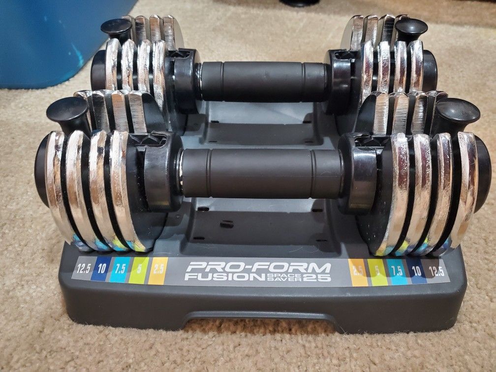 ProForm Fusion Space Saver 25 Double Adjustable Dumbbells w/ Tray 12.5 Lb Each