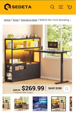 L-Shaped Electric Standing Desk with Shelves