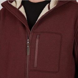 SHERPA-LINED HEATHERED THERMAL HOODED FULL-ZIP SHIRT-JACKET