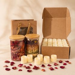 Romance Date Night Gift Kit – Bath Tea, Rose Petals + 100 Flameless Candles