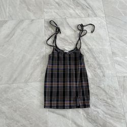 Plaid Tie Overall Dress
