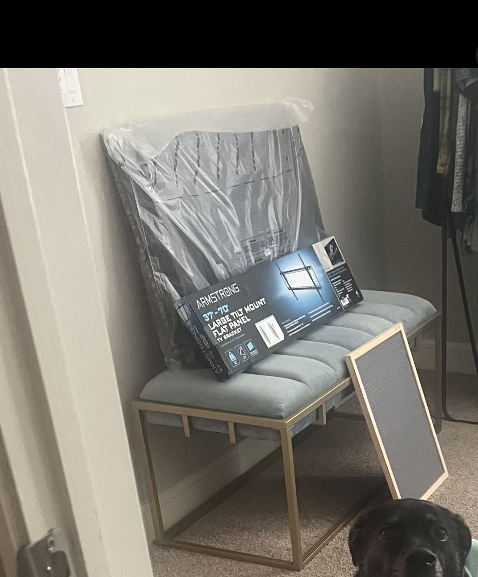 Baby Blue Velvet Bench With Gold Finish